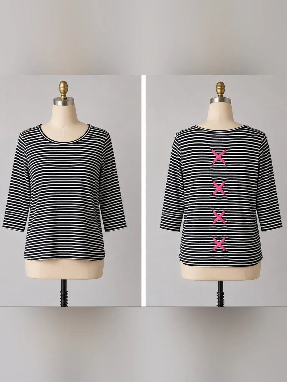Tribal Black White Striped Long Sleeve Top M – Pink X Back Detail Size M
